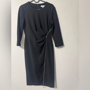 Calvin Klein Black Midi Dress with Gold Trim